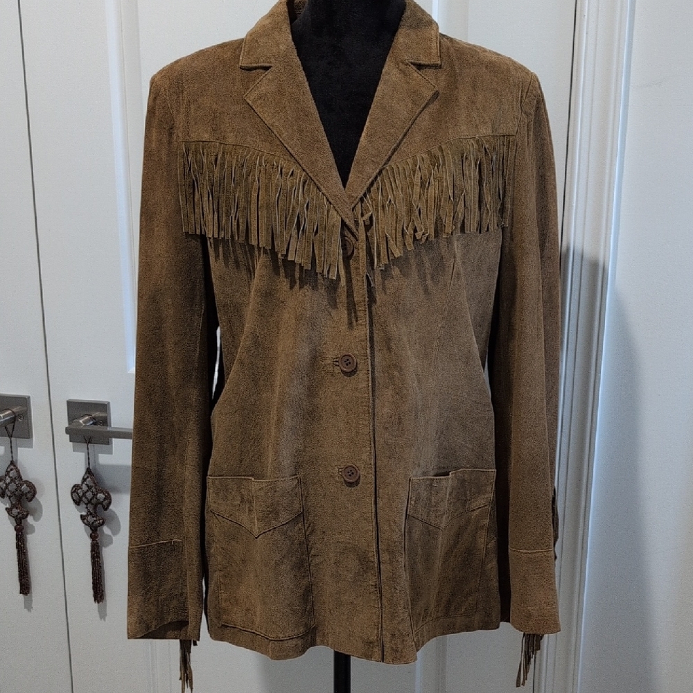 Denim And Co Leather Fringe Jacket